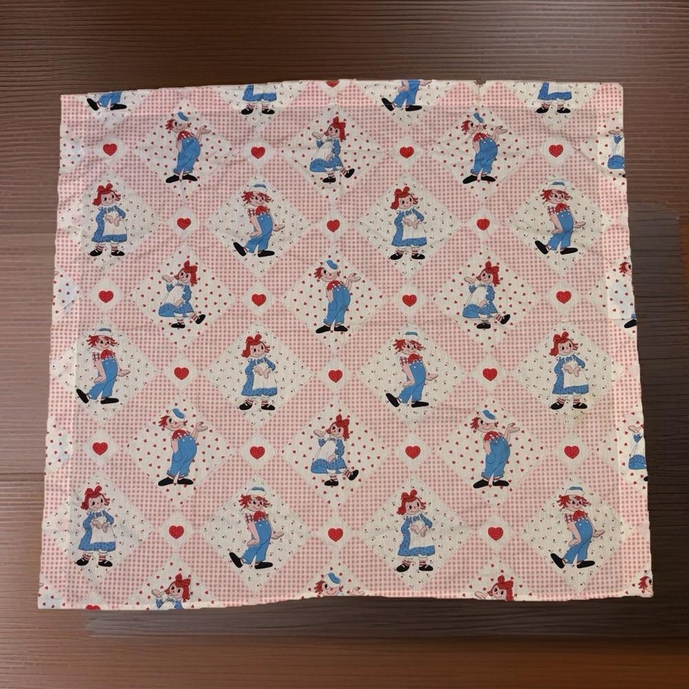 VTG 1960s Raggedy‎ Ann & Andy Crib Sheet Pink Gingham Hearts Nursery 36x40